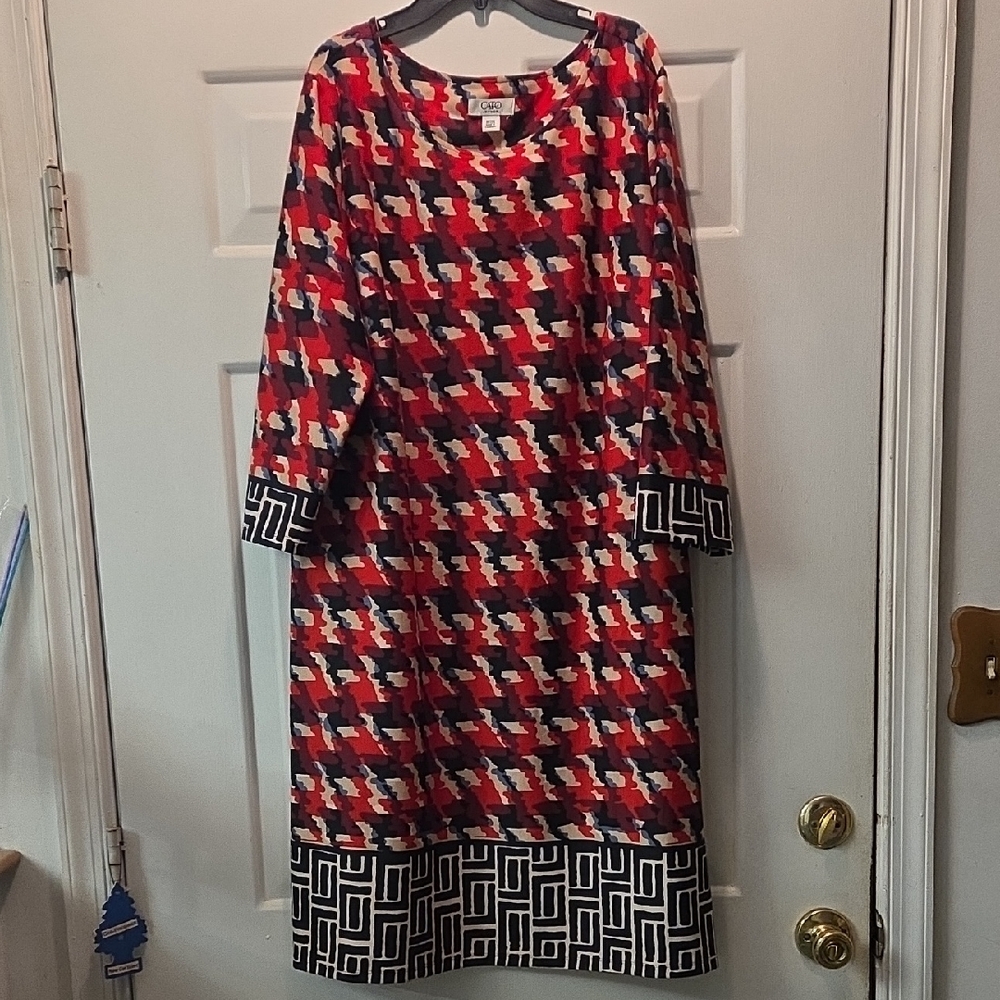 Cato's Red and Black Long Sleeve Sheath Dress - Picture 1 of 8